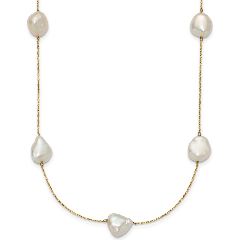 14K Yellow Gold 7-Station Necklace with White Keshi Freshwater Cultured Pearls - 20" Length by Monteluci Fine Jewelry