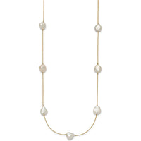 14K Yellow Gold 7-Station Necklace with White Keshi Freshwater Cultured Pearls - 20" Length by Monteluci Fine Jewelry