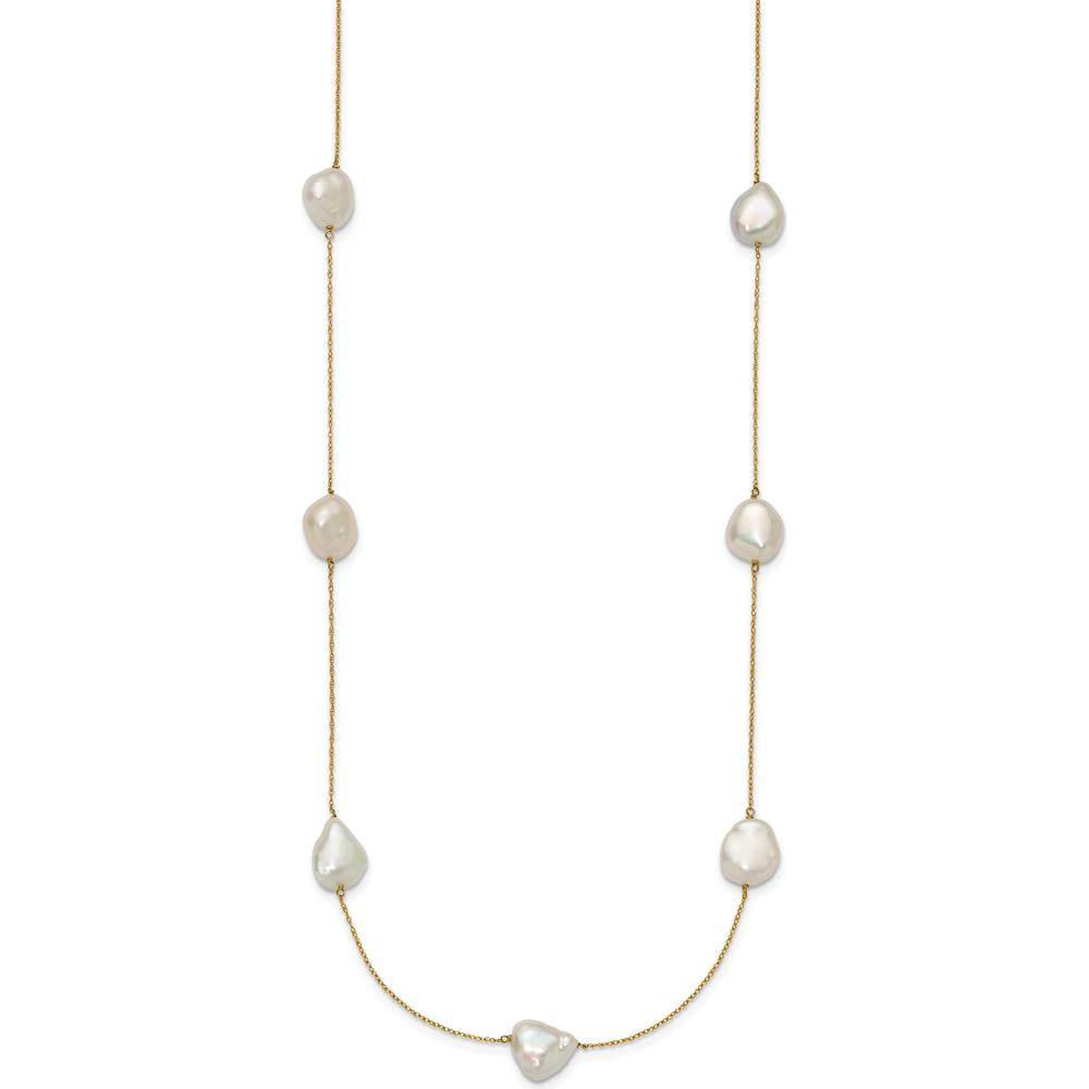 14K Yellow Gold 7-Station Necklace with White Keshi Freshwater Cultured Pearls - 20" Length by Monteluci Fine Jewelry