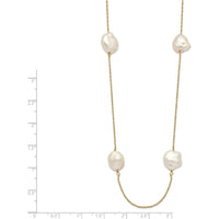 14K Yellow Gold 7-Station Necklace with White Keshi Freshwater Cultured Pearls - 20" Length by Monteluci Fine Jewelry