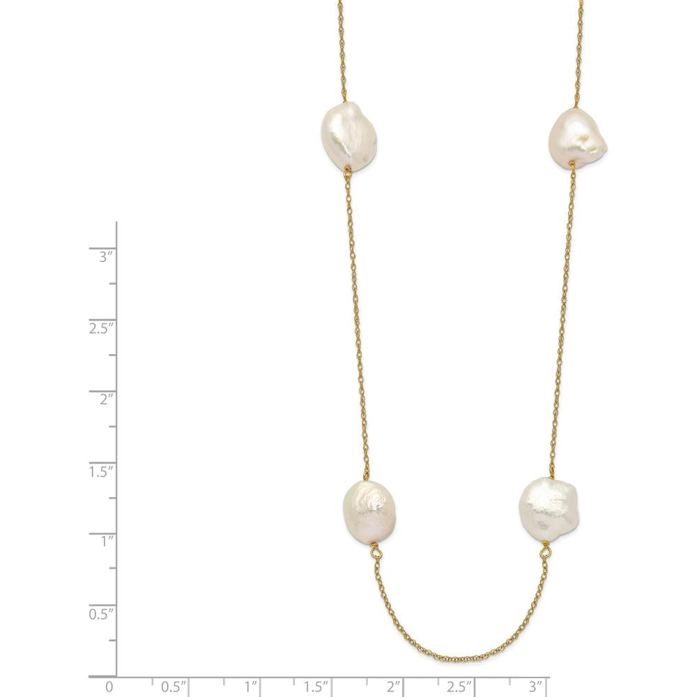 14K Yellow Gold 7-Station Necklace with White Keshi Freshwater Cultured Pearls - 20" Length by Monteluci Fine Jewelry