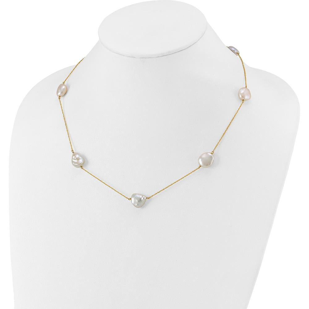 14K Yellow Gold 7-Station Necklace with White Keshi Freshwater Cultured Pearls - 20" Length by Monteluci Fine Jewelry