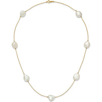 14K Yellow Gold 7-Station Necklace with White Keshi Freshwater Cultured Pearls - 20" Length by Monteluci Fine Jewelry