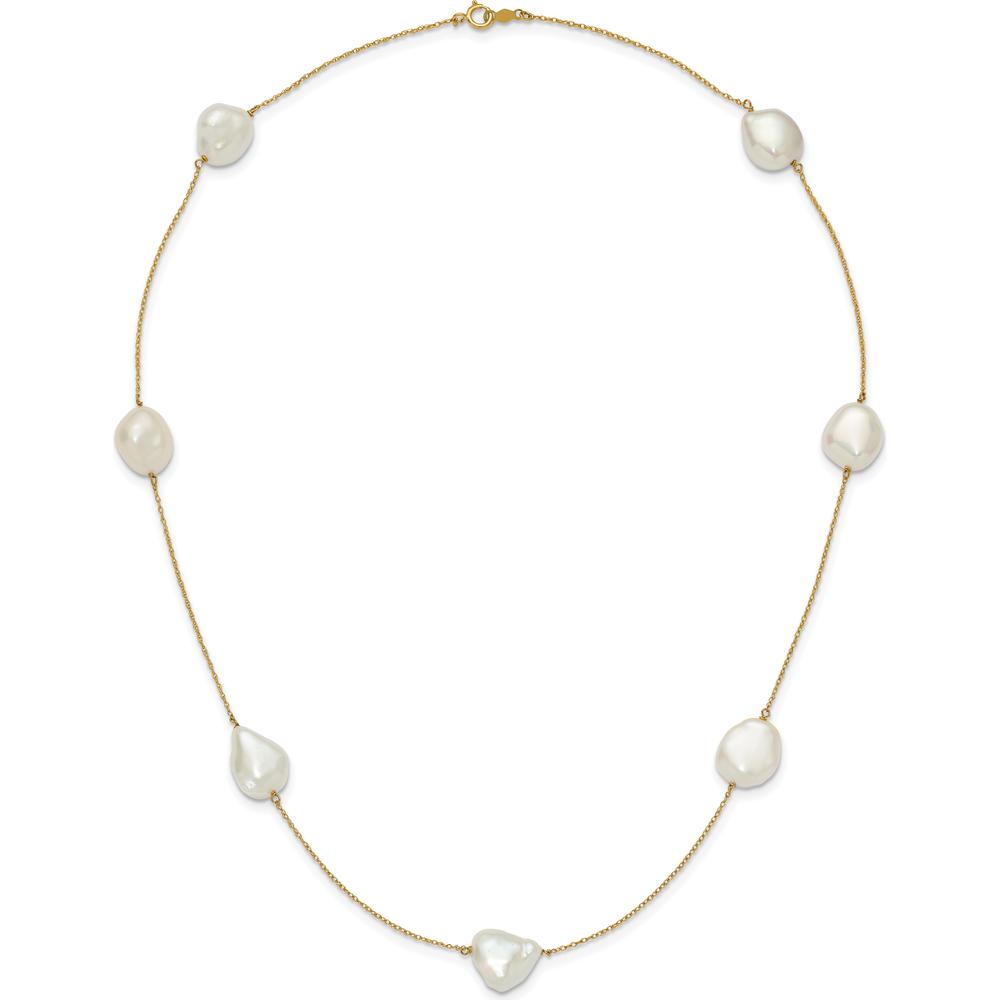 14K Yellow Gold 7-Station Necklace with White Keshi Freshwater Cultured Pearls - 20" Length by Monteluci Fine Jewelry