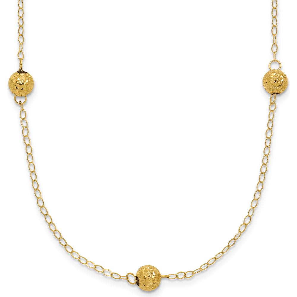 14K Yellow Gold 7-Station Textured Bead Necklace 18" - Polished Finish by 0