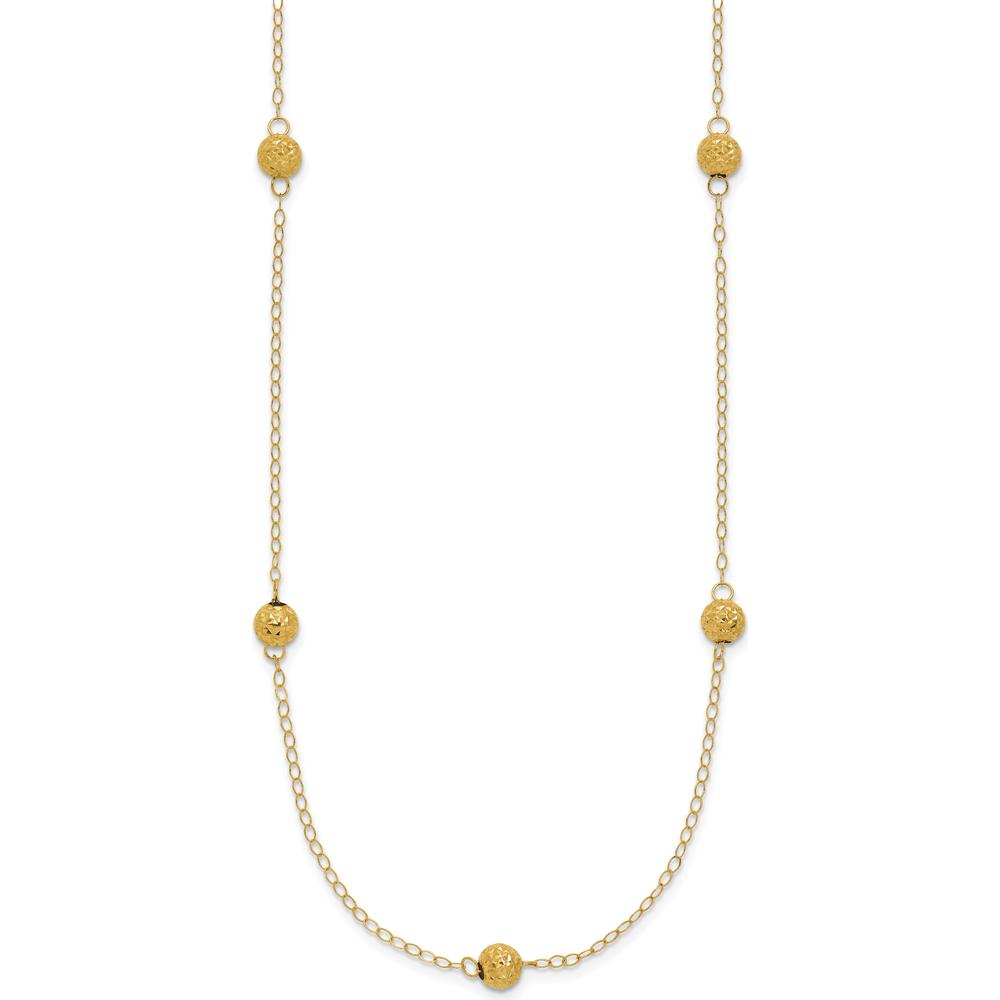 14K Yellow Gold 7-Station Textured Bead Necklace 18" - Polished Finish by 0
