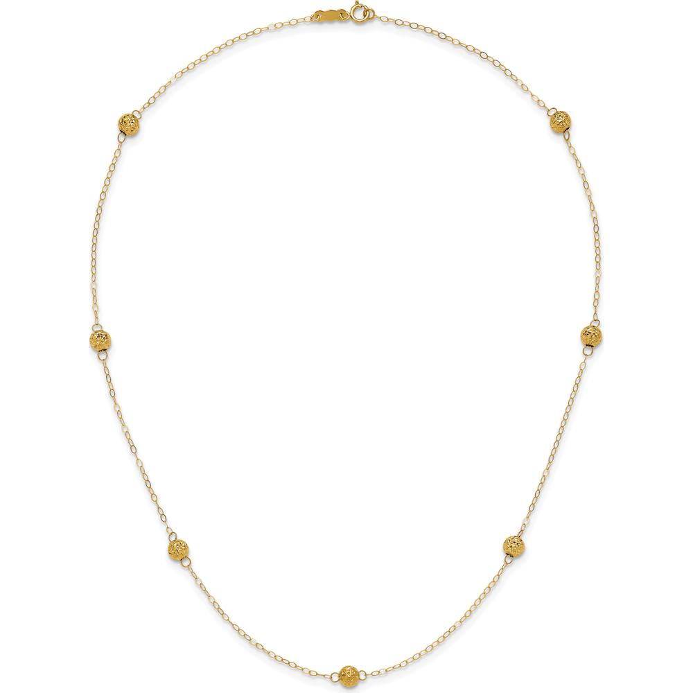 14K Yellow Gold 7-Station Textured Bead Necklace 18" - Polished Finish by 0