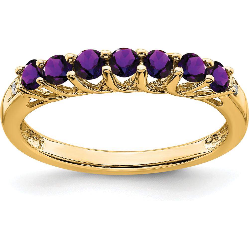 14K Yellow Gold 7-Stone Amethyst and Diamond Ring with Round Amethysts and Accent Diamonds - 0.065 Carat Total Amethyst Weight by 0