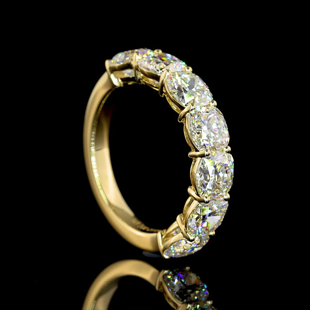 14K Yellow Gold 7-Stone Anniversary Eternity Band with Square Cushion Brilliant Cut Lab Diamonds - 3.91 Carat Total Weight E-F VS - Covaloro Fine Jewelry