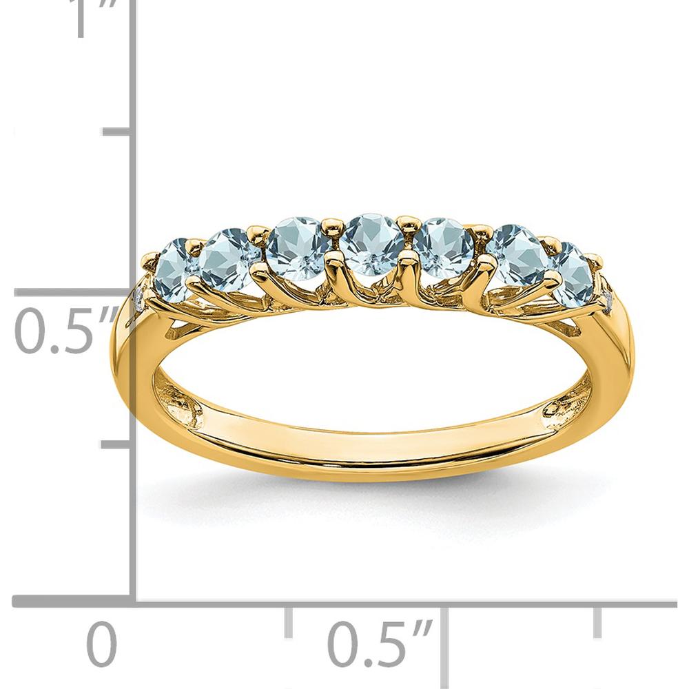 14K Yellow Gold 7-Stone Aquamarine and Diamond Ring with Round Aquamarine and Diamond Accents by 0