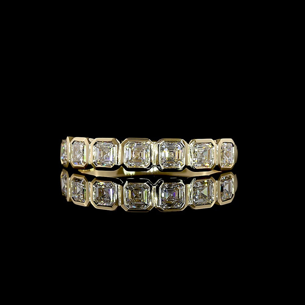 14K Yellow Gold 7-Stone Asscher Cut Lab Diamond Eternity Band in Bezel Setting - 0.99 Carats Total Diamond Weight E-F VS1 - Covaloro Fine Jewelry