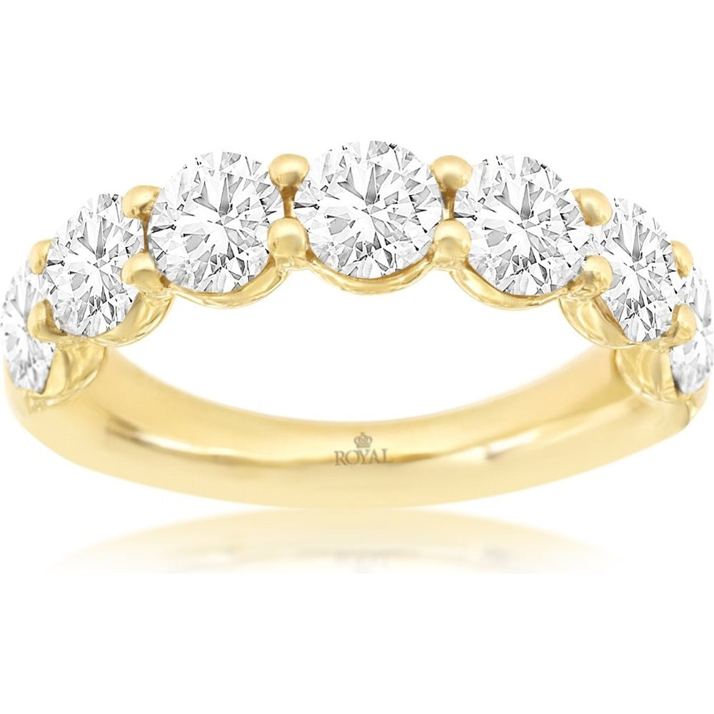 14K Yellow Gold 7-Stone Band with Shared-Prong Set Round Lab-Grown Diamonds - 3.70 Carat Total Diamond Weight - Royal Jewelry