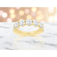 14K Yellow Gold 7-Stone Band with Shared-Prong Set Round Lab-Grown Diamonds - 3.70 Carat Total Diamond Weight - Royal Jewelry