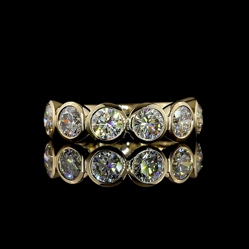 14K Yellow Gold 7-Stone Bezel Set Round Lab Diamond Eternity Band - 3.00 Carat Total Diamond Weight - Covaloro Fine Jewelry