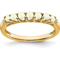 14K Yellow Gold 7-Stone Created Opal and Diamond Ring with Milgrain Detail and Round Stones by 0
