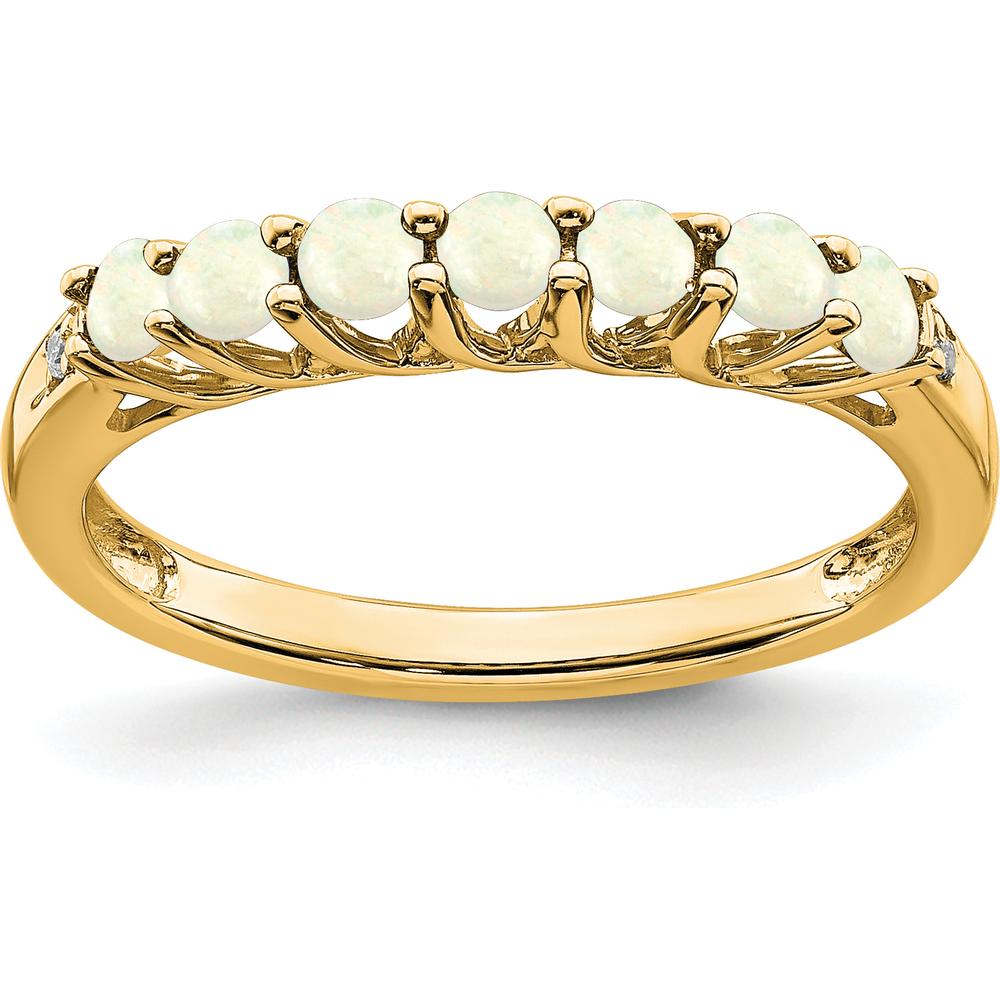14K Yellow Gold 7-Stone Created Opal and Diamond Ring with Milgrain Detail and Round Stones by 0