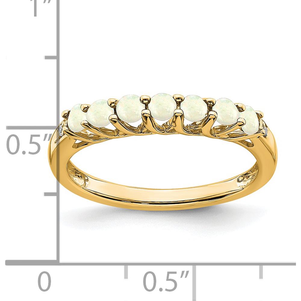14K Yellow Gold 7-Stone Created Opal and Diamond Ring with Milgrain Detail and Round Stones by 0