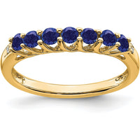 14K Yellow Gold 7-Stone Created Sapphire and Diamond Ring - 0.09 Carat Total Sapphire Weight, 0.012 Carat Total Diamond Weight by 0