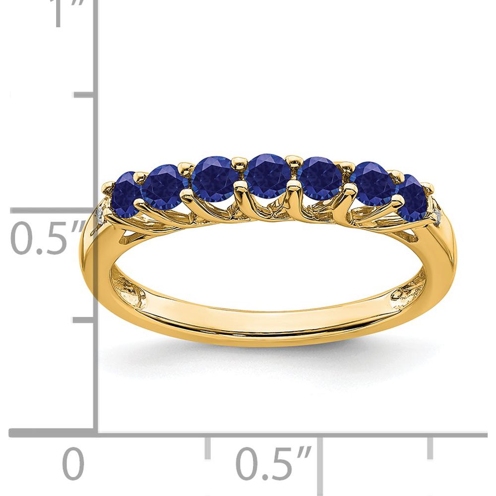 14K Yellow Gold 7-Stone Created Sapphire and Diamond Ring - 0.09 Carat Total Sapphire Weight, 0.012 Carat Total Diamond Weight by 0