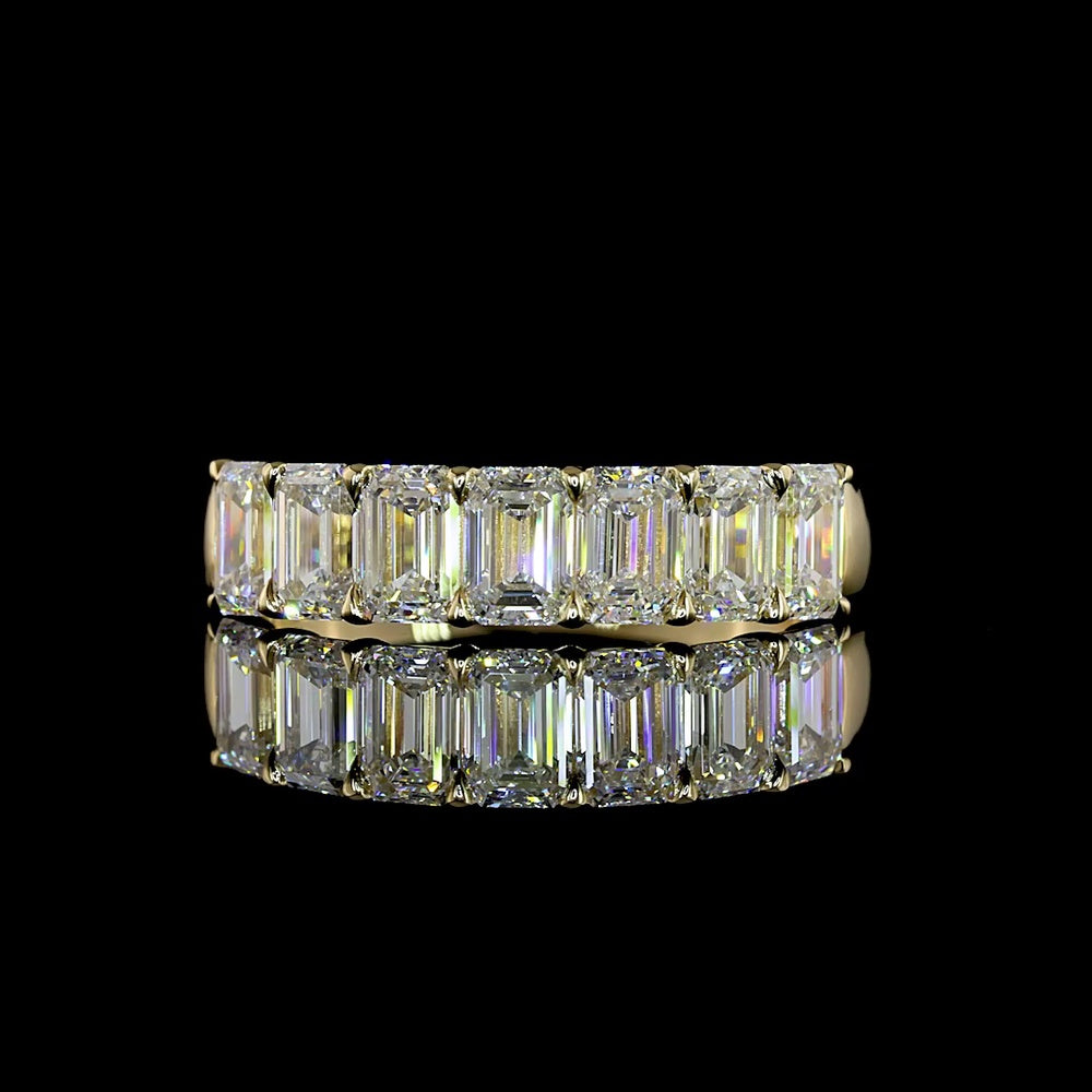 14K Yellow Gold 7-Stone Emerald Cut Lab Diamond Eternity Band - 2.14 Carat Total Weight, E-F Color, VS1 Clarity - Covaloro Fine Jewelry