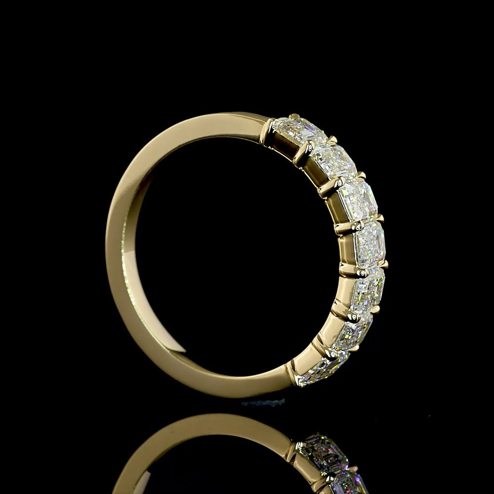 14K Yellow Gold 7-Stone Emerald Cut Lab Diamond Eternity Band - 2.14 Carat Total Weight, E-F Color, VS1 Clarity - Covaloro Fine Jewelry