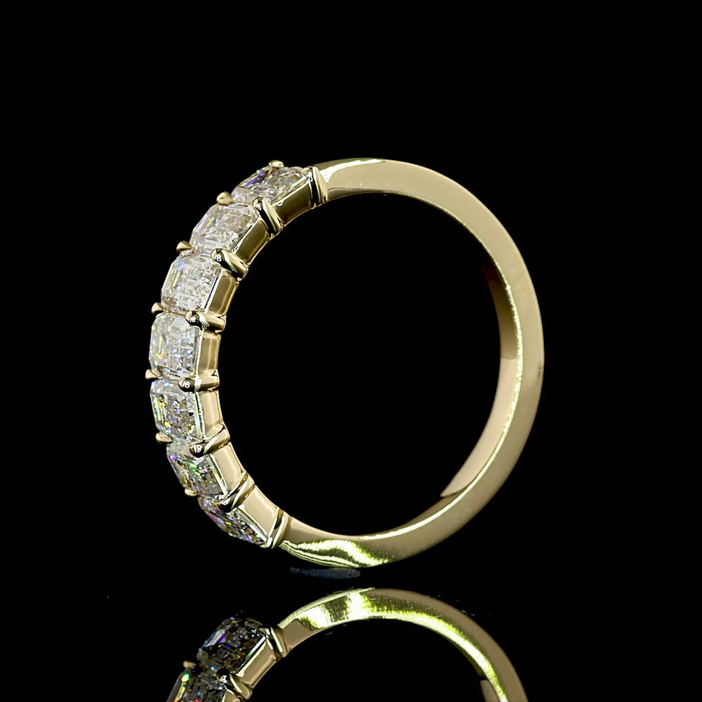 14K Yellow Gold 7-Stone Emerald Cut Lab Diamond Eternity Band - 2.14 Carat Total Weight, E-F Color, VS1 Clarity - Covaloro Fine Jewelry