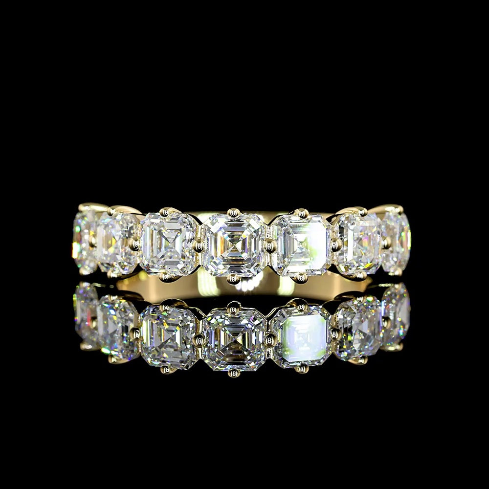 14K Yellow Gold 7-Stone Eternity Band with Asscher Cut Lab Diamonds - 2.19 Carat Total Weight, E-F Color VS Clarity - Covaloro Fine Jewelry