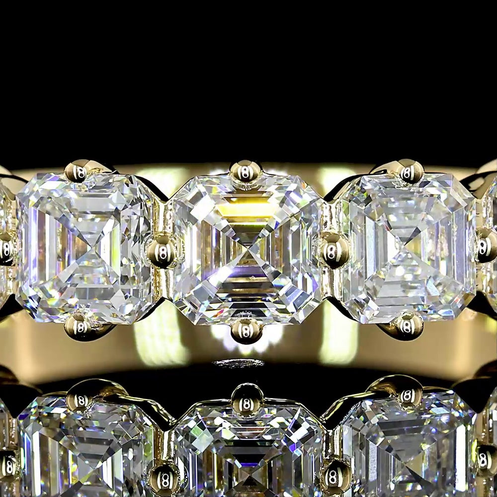 14K Yellow Gold 7-Stone Eternity Band with Asscher Cut Lab Diamonds - 2.19 Carat Total Weight, E-F Color VS Clarity - Covaloro Fine Jewelry