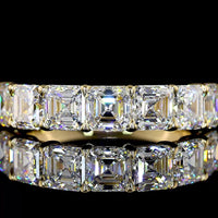 14K Yellow Gold 7-Stone Eternity Band with Asscher Cut Lab Diamonds - 3.20 Carat Total Diamond Weight - Covaloro Fine Jewelry