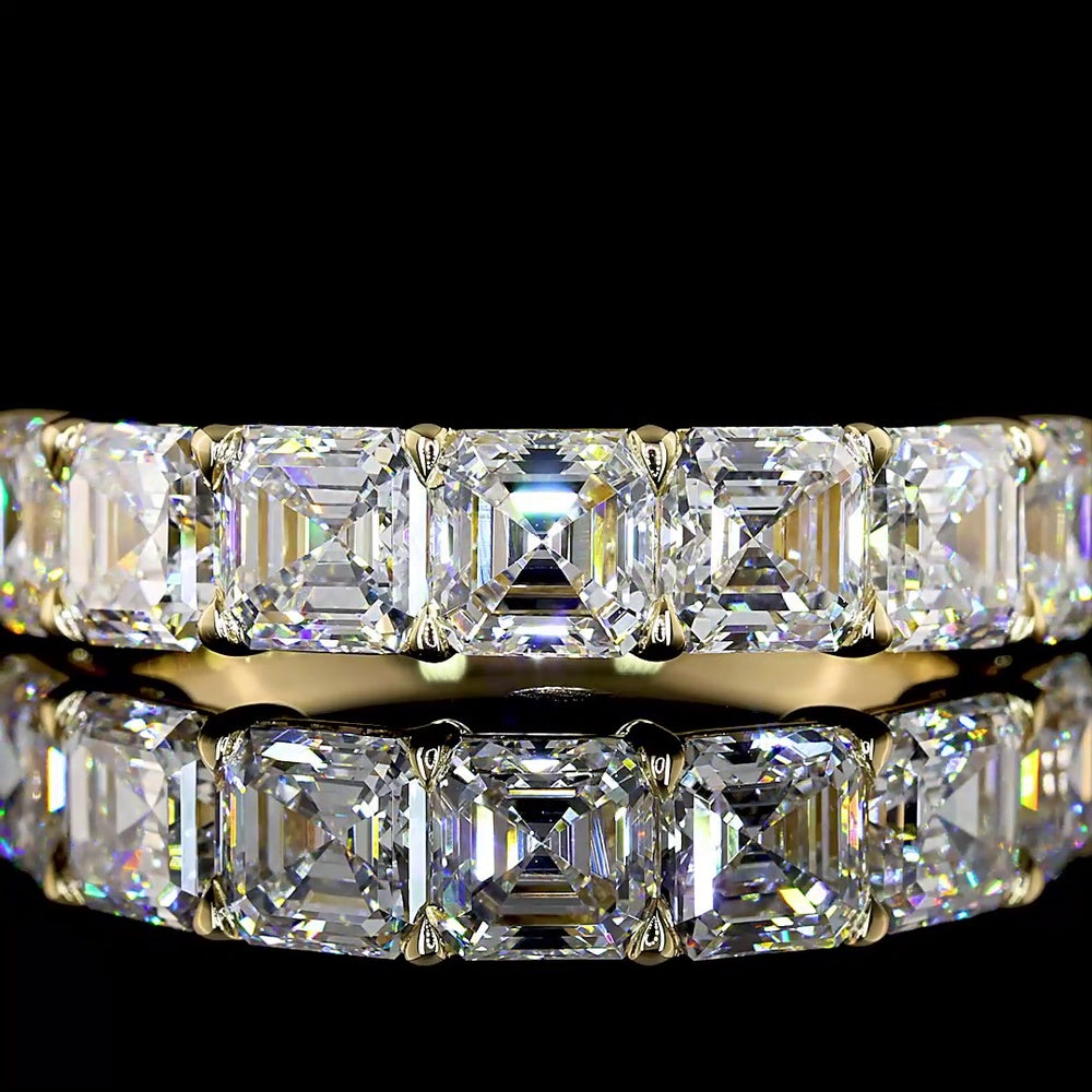 14K Yellow Gold 7-Stone Eternity Band with Asscher Cut Lab Diamonds - 3.20 Carat Total Diamond Weight - Covaloro Fine Jewelry