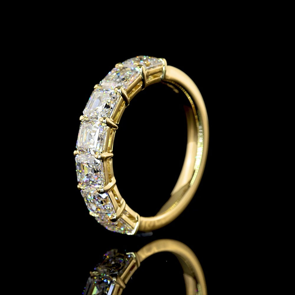 14K Yellow Gold 7-Stone Eternity Band with Asscher Cut Lab Diamonds - 3.20 Carat Total Diamond Weight - Covaloro Fine Jewelry