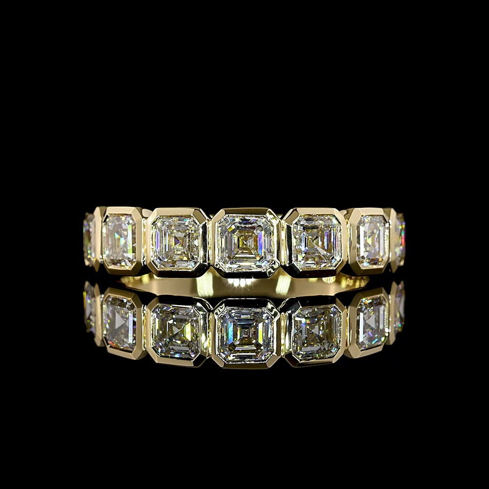 14K Yellow Gold 7-Stone Eternity Band with Bezel Set Asscher Cut Lab Diamonds - 2.12 Carat Total Weight - Covaloro Fine Jewelry