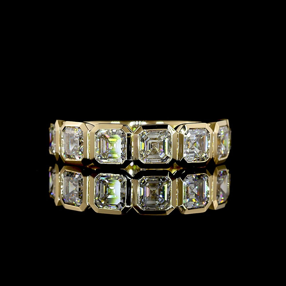 14K Yellow Gold 7-Stone Eternity Band with Bezel Set Asscher Cut Lab Diamonds - 3.13 Carat Total Weight - Covaloro Fine Jewelry