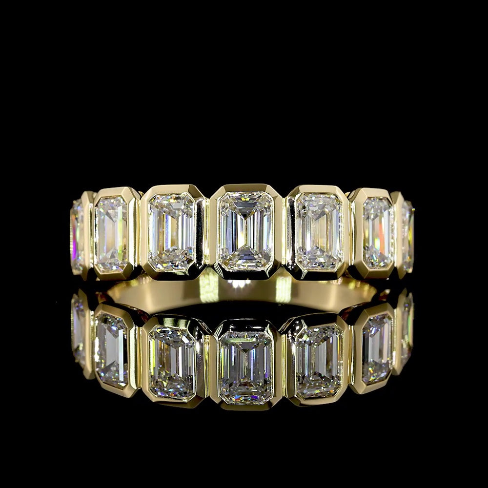 14K Yellow Gold 7-Stone Eternity Band with Bezel-Set Emerald Cut Lab Diamonds - 1.99 Carat Total Weight - Covaloro Fine Jewelry