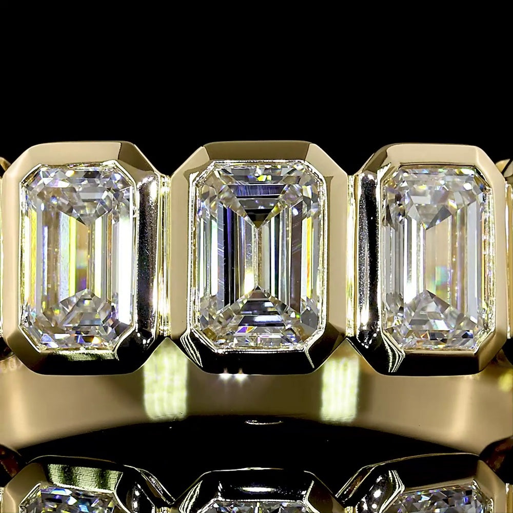 14K Yellow Gold 7-Stone Eternity Band with Bezel-Set Emerald Cut Lab Diamonds - 1.99 Carat Total Weight - Covaloro Fine Jewelry