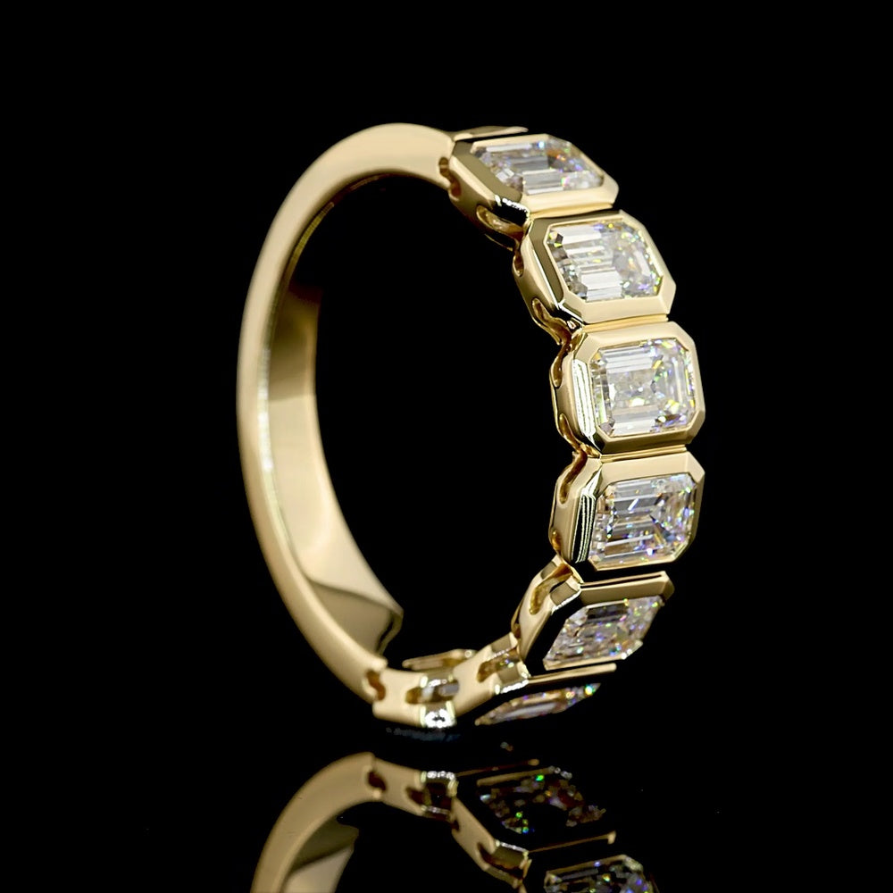 14K Yellow Gold 7-Stone Eternity Band with Bezel-Set Emerald Cut Lab Diamonds - 1.99 Carat Total Weight - Covaloro Fine Jewelry