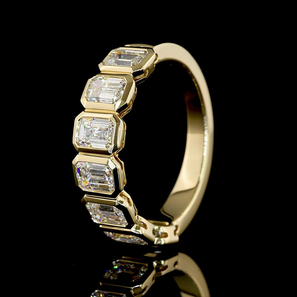 14K Yellow Gold 7-Stone Eternity Band with Bezel-Set Emerald Cut Lab Diamonds - 1.99 Carat Total Weight - Covaloro Fine Jewelry