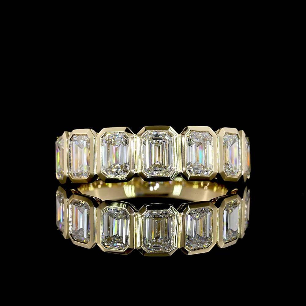 14K Yellow Gold 7-Stone Eternity Band with Bezel Set Emerald Cut Lab Diamonds - 2.10 Carats Total Diamond Weight - Covaloro Fine Jewelry