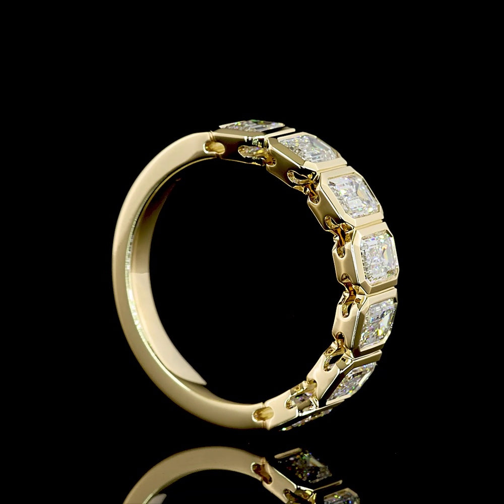 14K Yellow Gold 7-Stone Eternity Band with Bezel Set Emerald Cut Lab Diamonds - 2.10 Carats Total Diamond Weight - Covaloro Fine Jewelry
