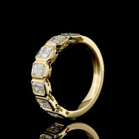 14K Yellow Gold 7-Stone Eternity Band with Bezel Set Emerald Cut Lab Diamonds - 2.10 Carats Total Diamond Weight - Covaloro Fine Jewelry