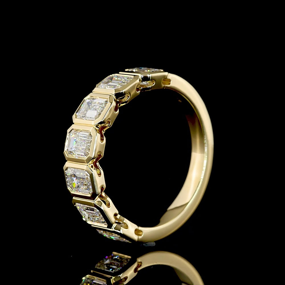 14K Yellow Gold 7-Stone Eternity Band with Bezel Set Emerald Cut Lab Diamonds - 2.10 Carats Total Diamond Weight - Covaloro Fine Jewelry