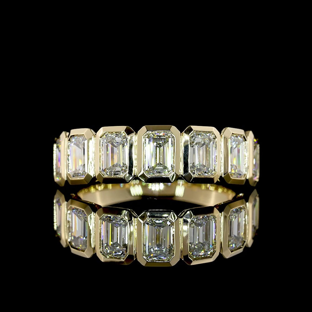 14K Yellow Gold 7-Stone Eternity Band with Bezel Set Emerald Cut Natural Diamonds - 2.11 Carat Total Diamond Weight - Covaloro Fine Jewelry