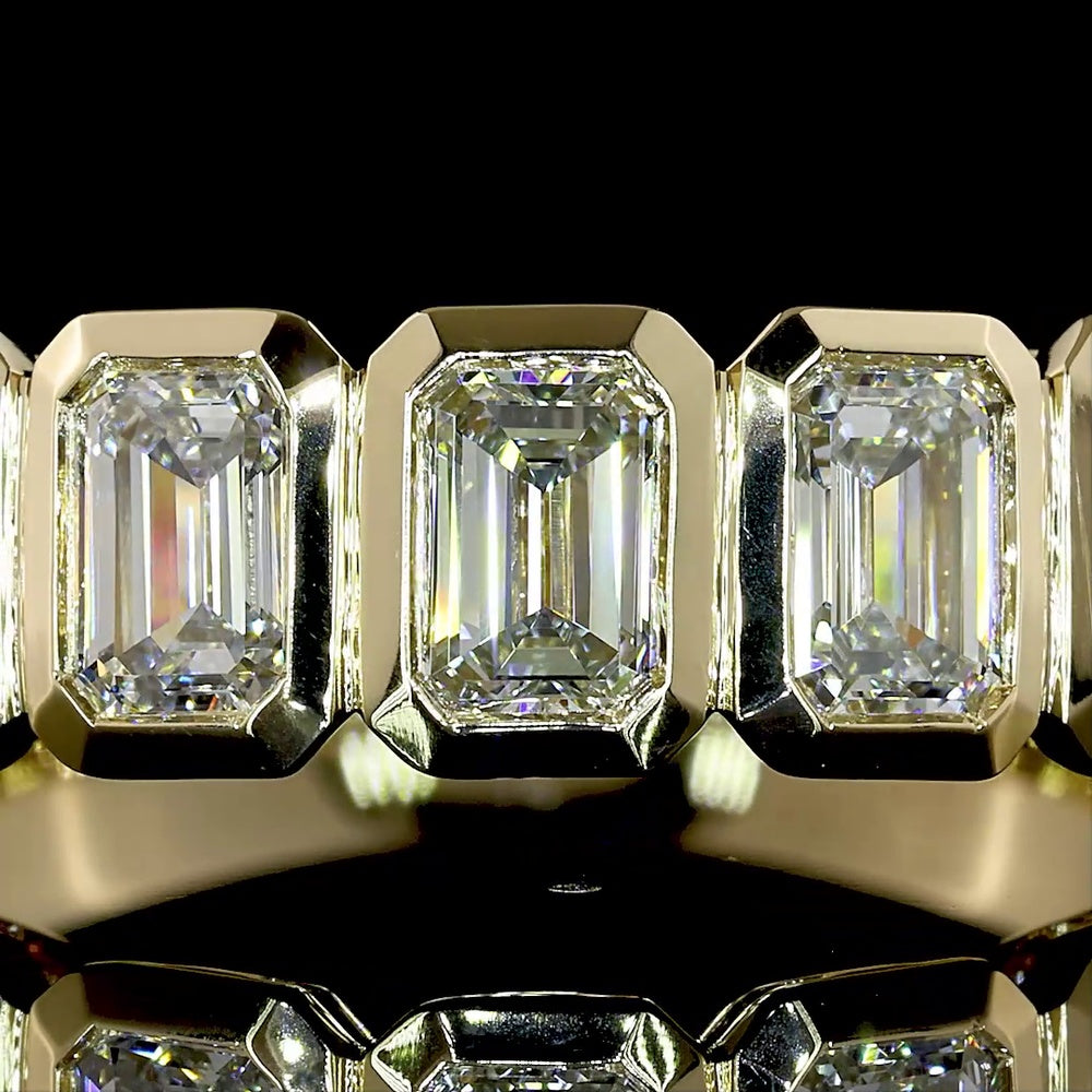 14K Yellow Gold 7-Stone Eternity Band with Bezel Set Emerald Cut Natural Diamonds - 2.11 Carat Total Diamond Weight - Covaloro Fine Jewelry