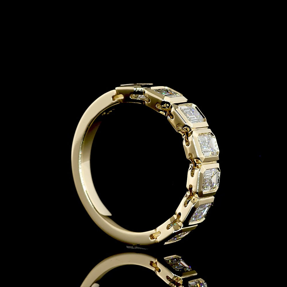 14K Yellow Gold 7-Stone Eternity Band with Bezel Set Emerald Cut Natural Diamonds - 2.11 Carat Total Diamond Weight - Covaloro Fine Jewelry