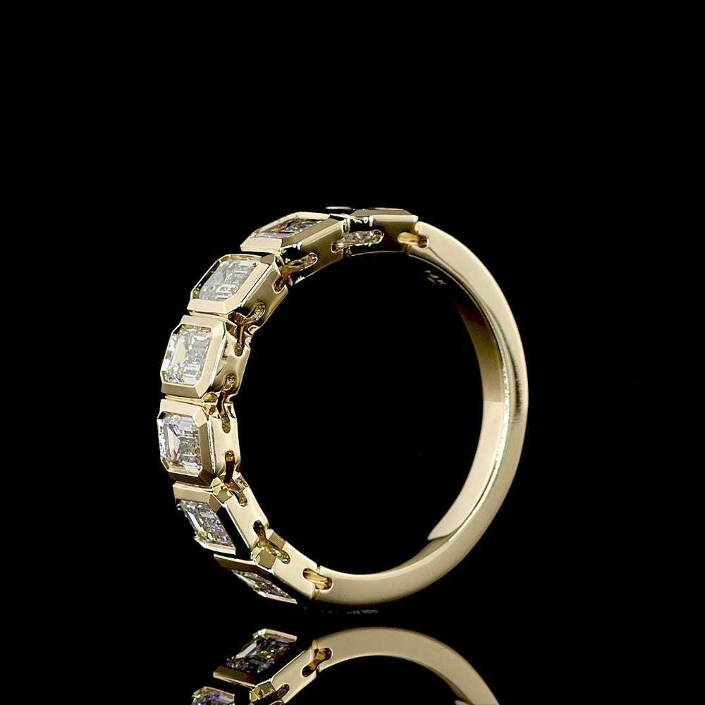 14K Yellow Gold 7-Stone Eternity Band with Bezel Set Emerald Cut Natural Diamonds - 2.11 Carat Total Diamond Weight - Covaloro Fine Jewelry