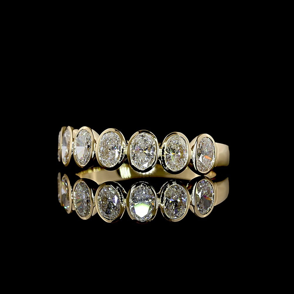14K Yellow Gold 7 Stone Eternity Band with Bezel Set Oval Cut Lab Diamonds - 1.08 Carat Total Diamond Weight E-F VS1 - Covaloro Fine Jewelry