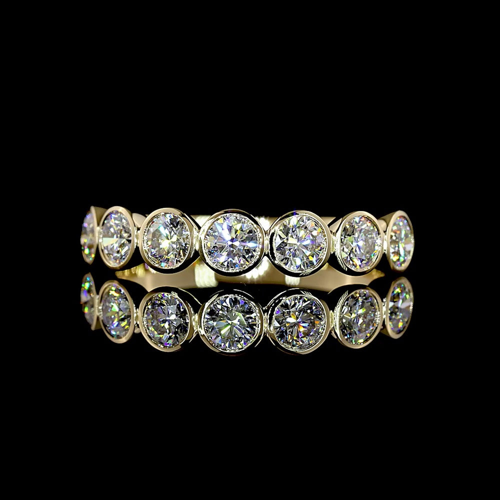14K Yellow Gold 7-Stone Eternity Band with Bezel Set Round Lab Diamonds - 1.03 Carats Total Diamond Weight - Covaloro Fine Jewelry