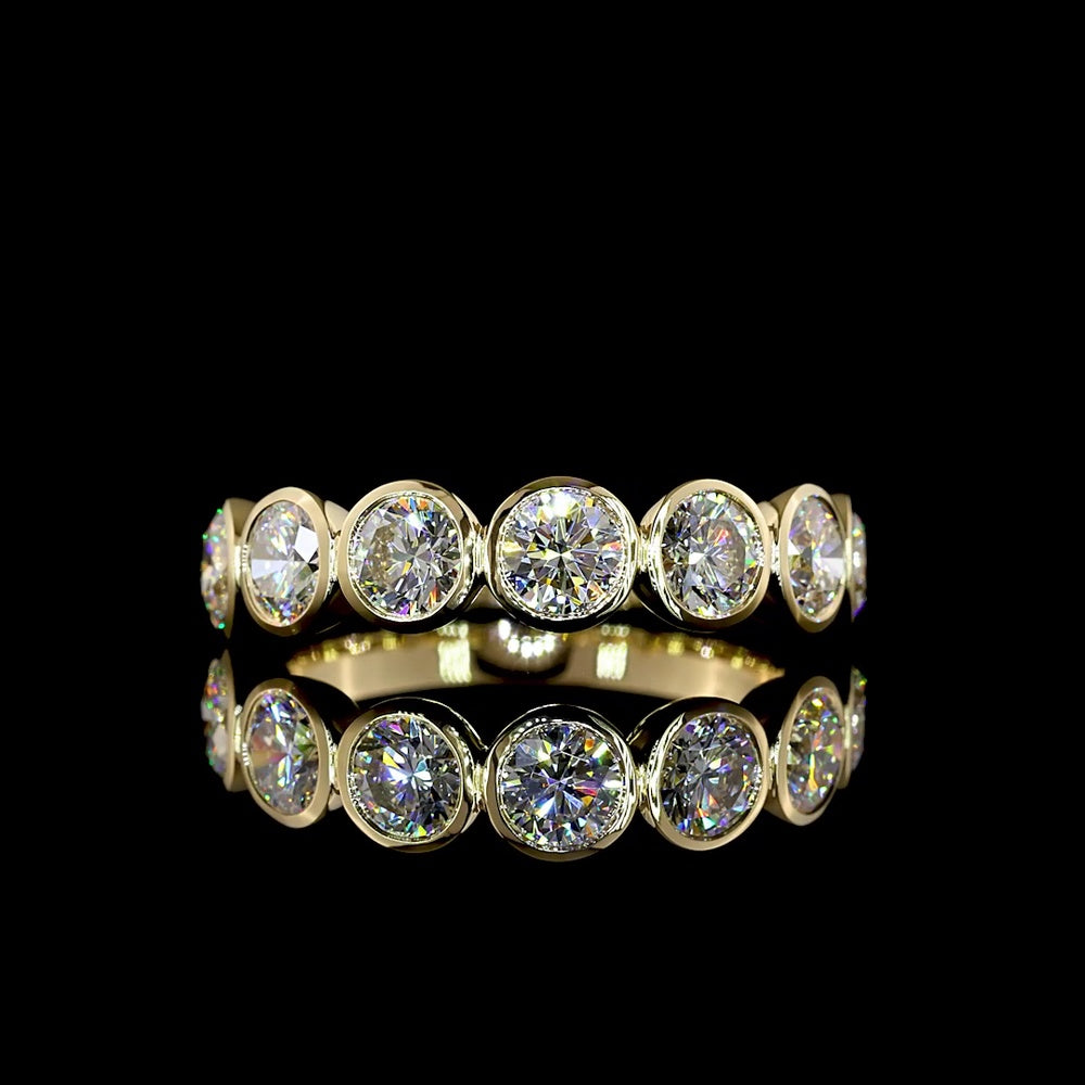 14K Yellow Gold 7-Stone Eternity Band with Bezel Set Round Lab Diamonds - 2.00 Carat Total Diamond Weight - Covaloro Fine Jewelry