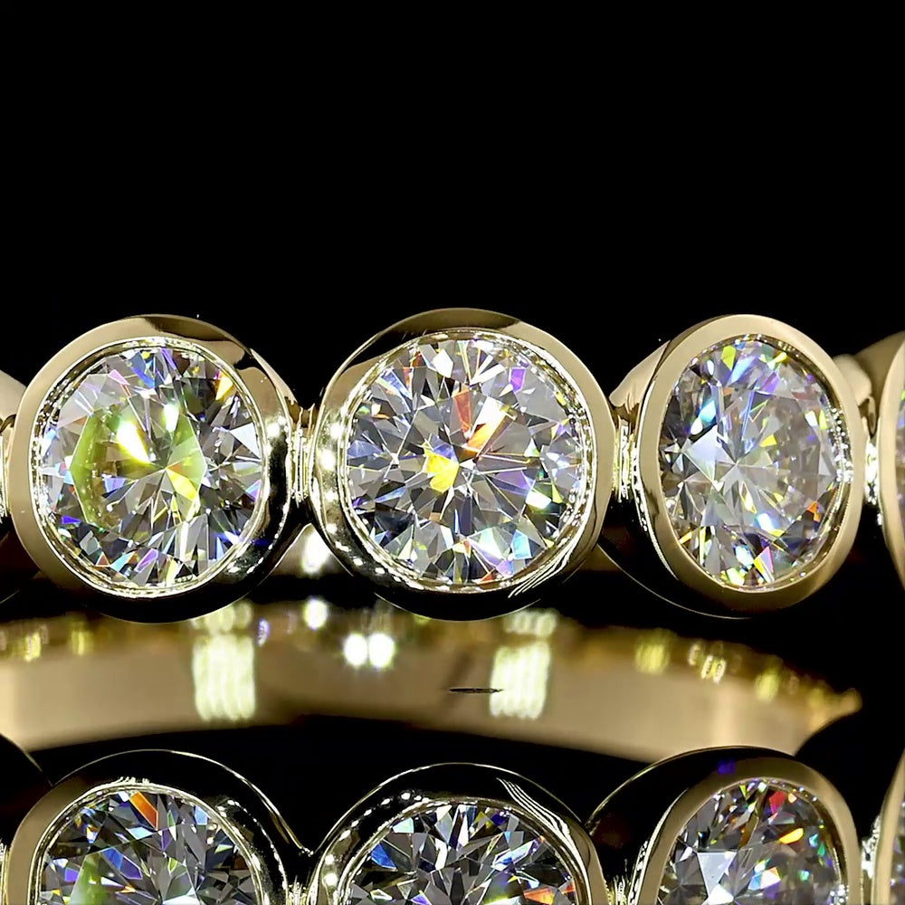 14K Yellow Gold 7-Stone Eternity Band with Bezel Set Round Lab Diamonds - 2.00 Carat Total Diamond Weight - Covaloro Fine Jewelry