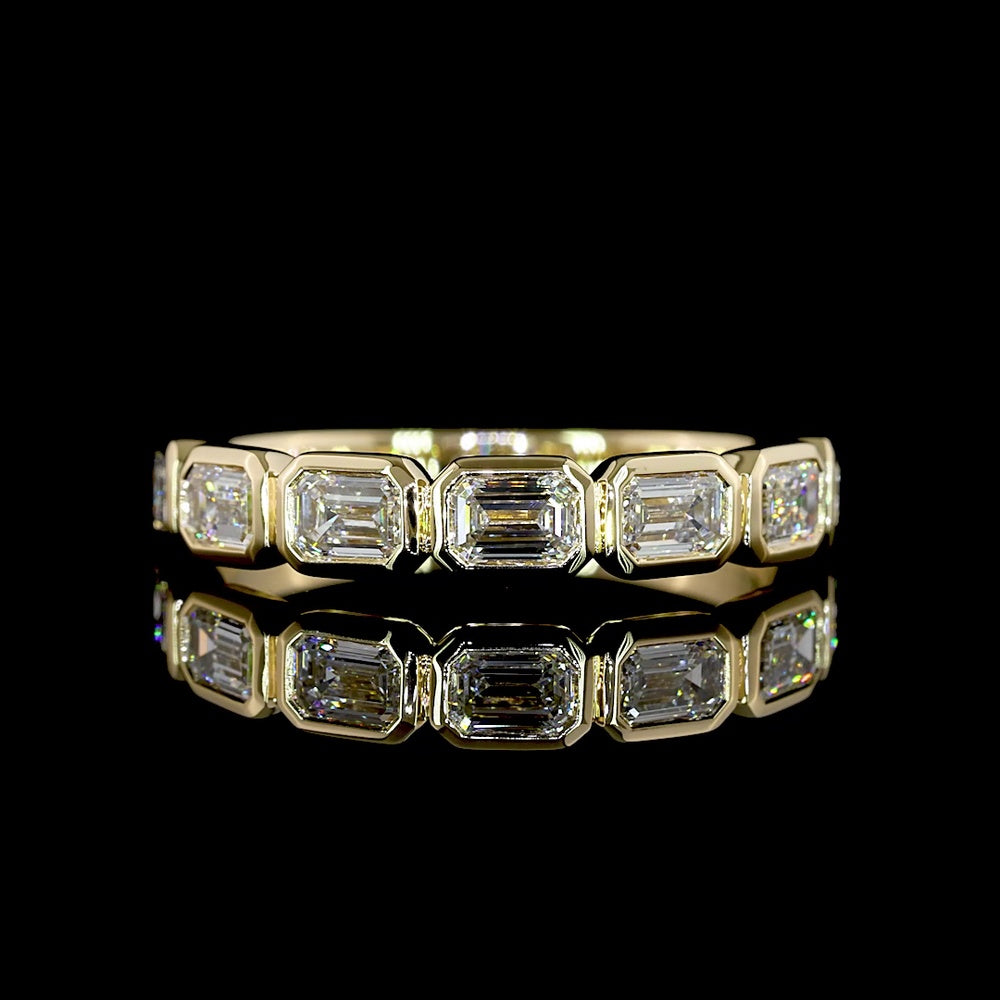 14K Yellow Gold 7-Stone Eternity Band with East-West Bezel Set Emerald Cut Lab Diamonds - 1.12 Carat Total Weight - Covaloro Fine Jewelry